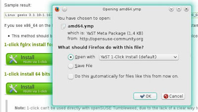 Görsel açıdan sade görünmesine karşın yetenekler açısından oldukça başarılı. YaST'ın yanında Ubuntu'daki aptURL benzeri bir sistem de openSUSE'da YaST 1-Tık ile Kurulum Firefox eklentisi sayesinde sağlanmış. Tarayıcıda bir tık ile uygulama kurulumuna başlayabiliyorsunuz. 