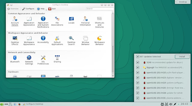 KDE Kontrol Merkezi ve openSUSE'ye özgü güncelleme aracı: 