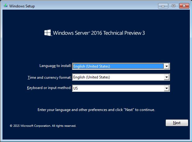 Windows Server 2016 TP3 Adım 1