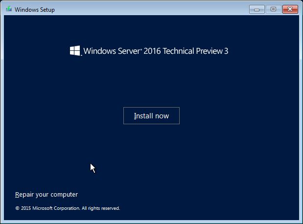 Windows Server 2016 TP3 Adım 2