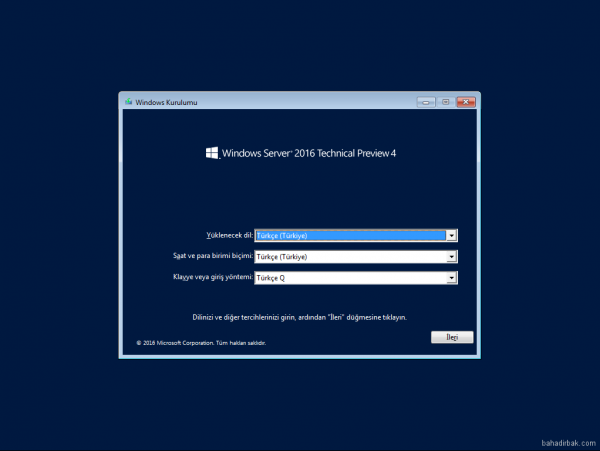 Windows Server 2016 Technical Preview 4 - Adım 1